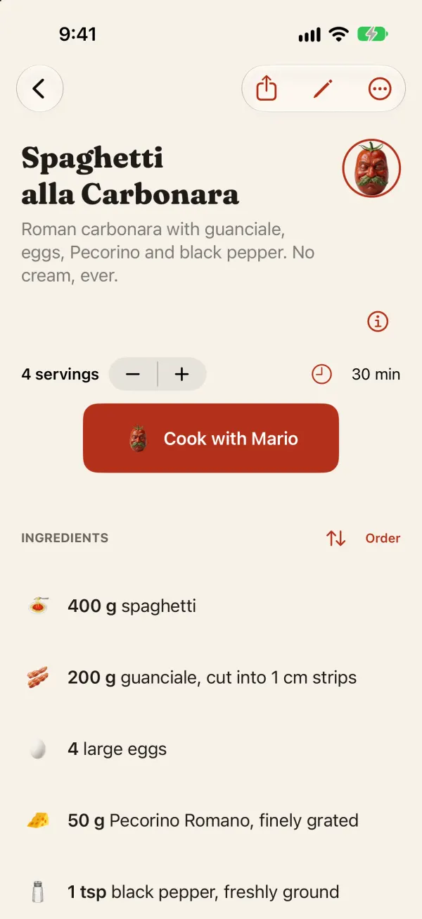 A saved carbonara recipe